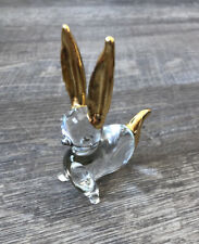 Vintage Blown Clear Glass Bunny Rabbit Figurine with Gold Accent Ears & Tail