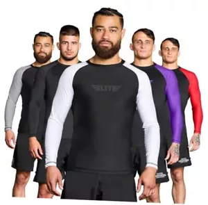 Men's Jiu Jitsu BJJ Rash Guard, Long Full Sleeve Compression Shirt Small White - Picture 1 of 7