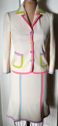 STUPENDO! GIACCA E GONNA VINTAGE MOSCHINO CHEAP&CHIC LANA TUTA ITALIA TAGLIA US 6 IT 40