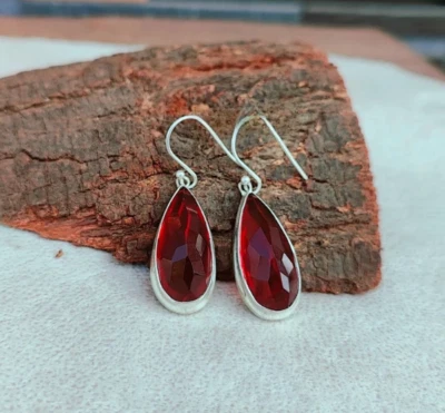 Pendiente de piedras preciosas granate hecho a mano de plata de ley 925 pendiente promesa S12 Foto 1 de 4