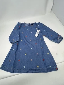Gap Toddler Girls Blue Denim Chambray Embroidered Star Dress Size 3T NWT - Picture 1 of 3