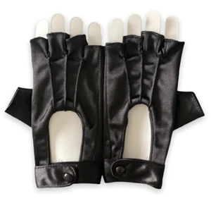 Black Fingerless Gloves Satin Stretch Button OSFA Girls Kids 7-12 Dance Wear New - Picture 1 of 12