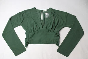 ASOS Design Women's V-Neck Ruched Back Crop Blouse EJ2 Green Size US: 8 NWT - Picture 1 of 3