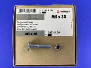 Würth M5 Flachrundkopfschrauben, Schlossschrauben mit Mutter Teilgewinde DIN 603 - Bild 1 von 6