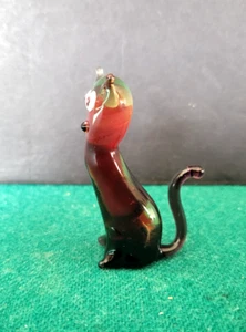 Vintage Murano Sommerso Red, Brown, Clear Art Glass Cat Figurine, 2" - Italy - Picture 1 of 6