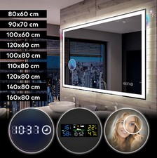 Specchio bagno con illuminazione LED specchio da parete specchio AUDIO OROLOGIO METEO TRUCCO L01