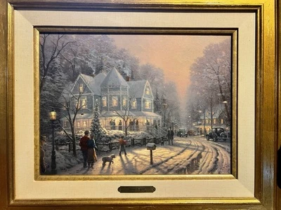 Рождественский коттедж Thomas Kinkade 12x16 A Holiday Gathering IX LE 903/6950 с сертификатом подлинности - Изображение 1 из 4