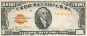 USA / Gold Certificate  $5000  Series 1928  Facsimile Uncirculated Banknote ZD 3 - Picture 1 of 2