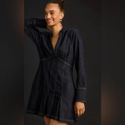 NWT Pilcro Dark Denim Seamed Long Sleeve Mini Dress Size 4 - Image 1 of 4