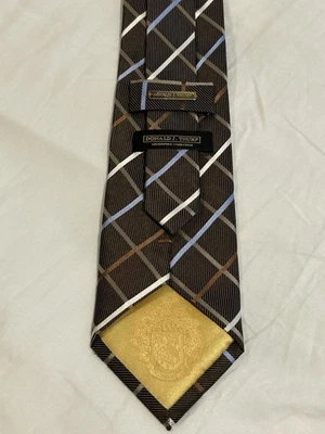 Donald J. Trump Neck Tie Signature Collection Brown Blue Gold Check Silk Luxury - Image 1 of 4