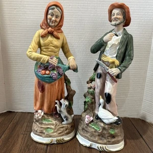 Vintage Ole Man And Woman 14 Inch Figurines Flawed - Picture 1 of 15