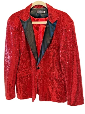 Hombre-Lentejuelas Rojas-Vestido-Cena-Fiesta-Chaqueta o Blazer Foto 1 de 4