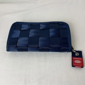 Pochette portafoglio vintage Harveys originale cintura di sicurezza classica blu zip intorno - Foto 1 di 12