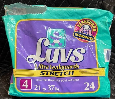 (11) Pañales de plástico Luvs STRETCH 1998 vintage talla 4 bolsa abierta primera impresión Barney Foto 1 de 4