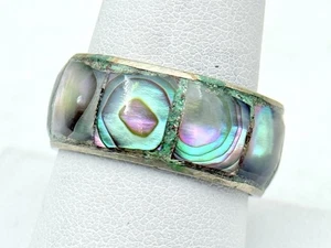 Vintage mexikanischer Sterlingsilber Abalone-Inlay 9,7 mm breiter Bandring Größe 10,5 - Bild 1 von 4