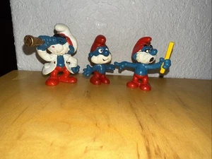 Smurf Figure Lot of 3 Papa Smurf - 1980 Schleich Peyo - Vtg 80s Smurfs Toy - Picture 1 of 5