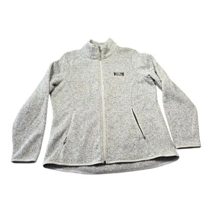 LL Bean Full Zip Fleece Jacket Womens Medium Petite Gray Sweater Polyester - Picture 1 of 4