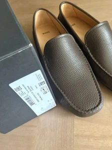 BOSS GRADY Brown Pebble Leather Moccasins Slip on Loafers Size 13 Portugal - Picture 1 of 10