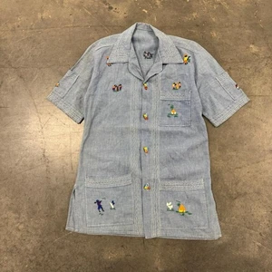 Vintage 70s Embroidered Cabana Beach Chambray Shirt Size (M) - Picture 1 of 8