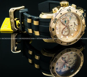 Invicta Men PRO DIVER SCUBA Chronograph 18Kt Rose Gold Dial Black Strap Watch - Picture 1 of 7