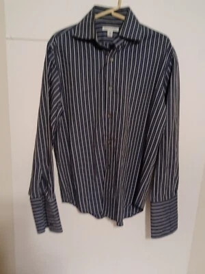Banana Republic Button Up Dress Shirt Blue Gray White Pinstripe 15-15 1/2 Med - Image 1 of 4