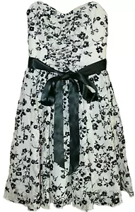 Delias White Black Floral Party Dress Lace Overlay Strapless Belt 00 Juniors - Picture 1 of 6