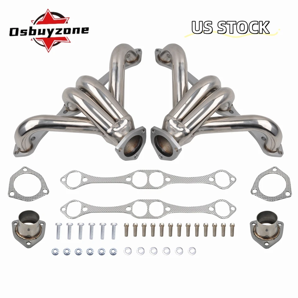Pair for Chevy SBC V8 265 283 305 327 350 400 55-up Shorty Hugger Headers Kit US - Image 1 of 4