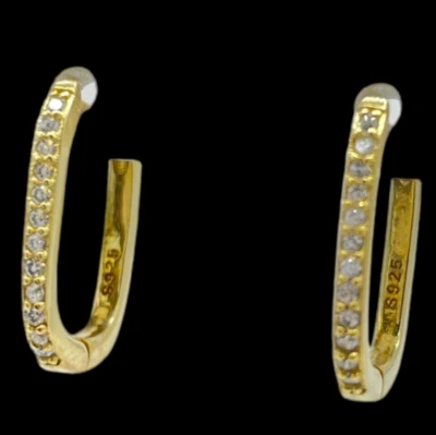 Orecchini cerchietti argento 925 dorati uomo donna brillantati chiusura a scatto - Immagine 1 di 4