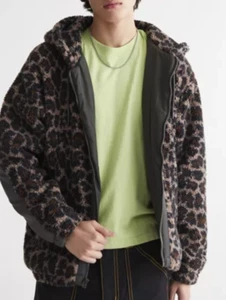 Urban Outfitters Leopard Oversized Fleece Zip Up Hooded Jacket - size S - NWT - - Picture 1 of 3