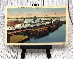 Norfolk VA-Virginia, M&M Steamships and Pier, Harbor Scene, Vintage Postcard - Picture 1 of 4