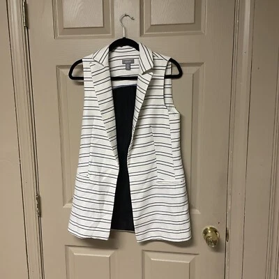 Kenar White Striped Sleeveless Blazer Vest Open Front Women Sz S Pockets - Image 1 of 4
