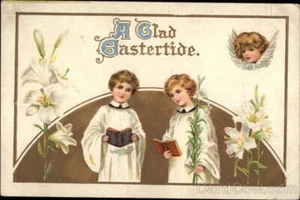 Easter Children A Glad Eastertide-Choirboys Antique Vintage Postcard Post Card - Picture 1 of 2