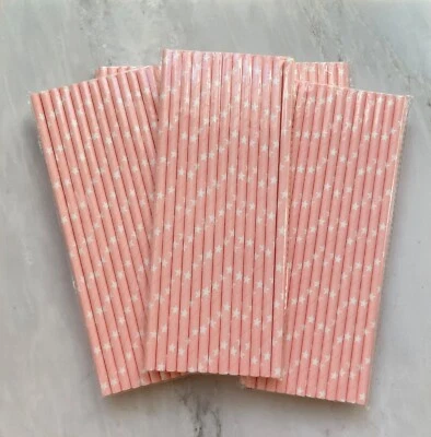 625 Paper Straws Pink/Coral Pink Stars Straws NEW - Image 1 of 3