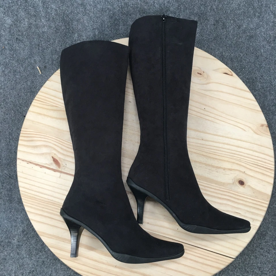 Me Too Boots Womens 8.5 Sensation Q Tall Riding Black Almond Toe Stilleto Heels - Image 1 of 4