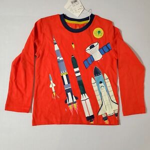 NWT Mini Boden 3Y 4Y long Sleeve Pajama Shirt Red Glow In The Dark Space Shuttle