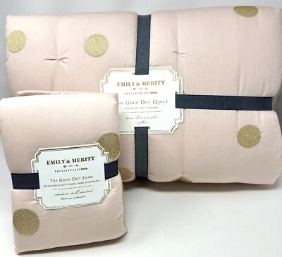 NEW~Pottery Barn Teen Emily & Meritt Gold Dot TWIN Quilt & Sham ~ Blush Pink - Image 1 of 4