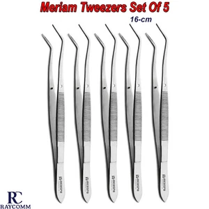 Set Of 5 Meriam Foil Serrated Angled Tip Surgical Cotton Dressing Tissue Forceps - Picture 1 of 5
