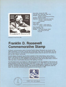 #8205 20c F D Roosevelt Stamp - Scott #1950  USPS Souvenir Page