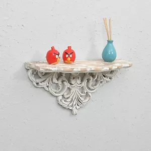 Soporte De Estante Flotante De Madera Sólida Con Diseño Floral Tallado A Mano - Imagen 1 de 7