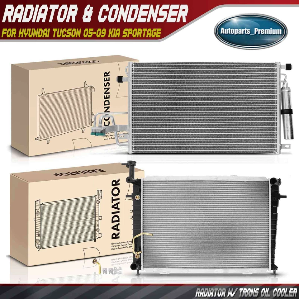 Комплект охлаждения радиатора и конденсатора переменного тока для Hyundai Tucson 05-09 Kia Sportage 05-10 - Изображение 1 из 4