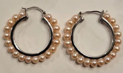 纯银珍珠环状耳环中号环状尺寸 — 第 1/4 张图片