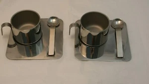 Vintage Guido Bergna Stainless Modernist Espresso Cups Saucers Spoons  Set 6 Pcs - Picture 1 of 10