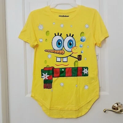 Bob Esponja Pantalones Cuadrados Muñeco de Nieve Navidad Camisa Juniors Talla XS (1) NUEVO Foto 1 de 4