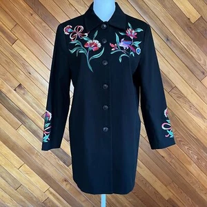 Vintage 90s Victor Costa Black Floral Embroidered Jacket - Picture 1 of 6