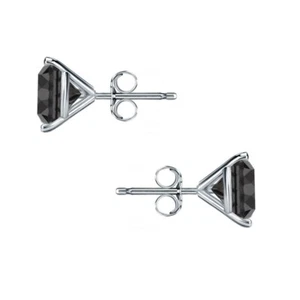 Pendientes negros de corte redondo de 5 quilates con tachuelas de oro blanco real sólido de 18 quilates con tornillos Martini - Imagen 1 de 3