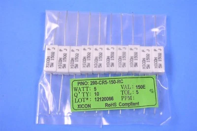 10 resistencias de alimentación Xicon WireWound 5W 150 ohmios 5 % P/N: 280-CR5-150-RC Foto 1 de 2