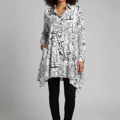 Cómoda EE. UU. Blanca Abstracta Tokyo Naoni Camisa Túnica Chaqueta Mini Vestido Talla Pequeña Foto 1 de 4