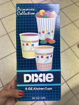 100 tazas de cocina vintage de papel Dixie 5 oz colección primaria nuevas 5 oz 1987 años 80 Foto 1 de 4