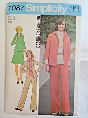 Pants Skirt Shirt Jacket 14 Simplicity 7087 Sewing Pattern Cut VTG Outfit A Line - Image 1 of 4