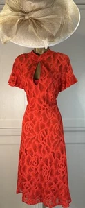 Phase Eight UK 14 Orange/Fire Lace High Neck Short Sleeve Midi Occasion Dress - Picture 1 of 24
